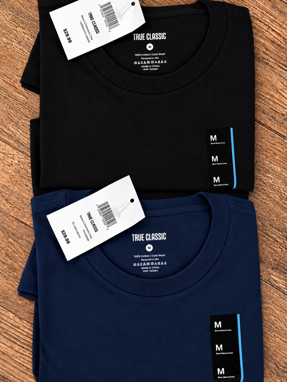 True Classic Men’s Short Sleeve Crew Neck T-Shirts — Black & Navy (2-Pack)